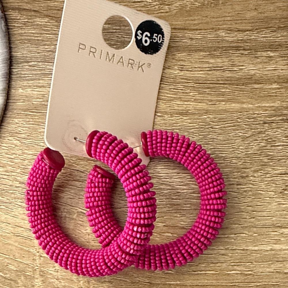 Primark Fuchsia Beaded Hoop Earrings